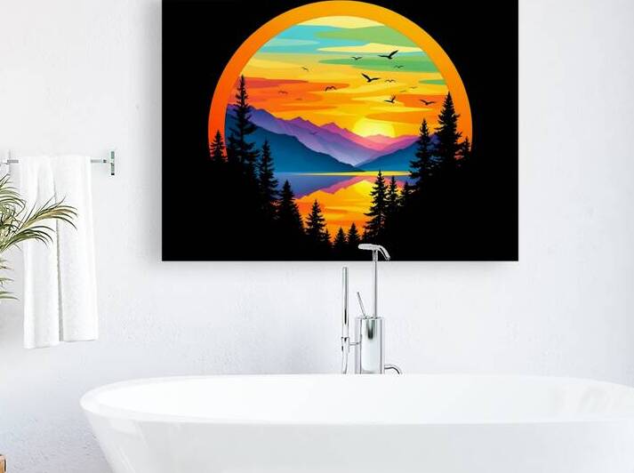 Tranquil Modern Landscape Art: Serene Circular Nature Scene with Vibrant Colors by abdodd