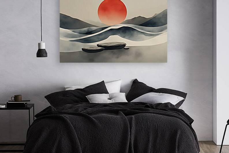 Zen Japandi Wall Art Poster – Minimalist Abstract Sun and Waves Print by abdodd