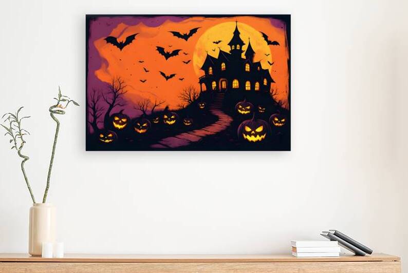 Halloween Wall Art Poster – Vintage Haunted House Print Spooky Holiday Decor by abdodd