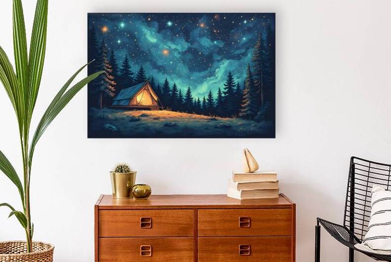 Starry Wilderness Wall Art | Aurora Night Sky Poster | Minimalist Nature Cabin Print by abdodd