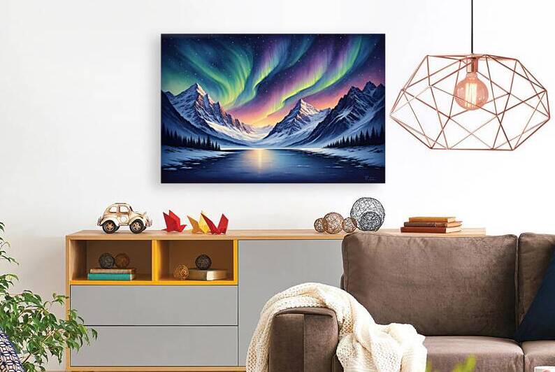 Northern Lights Over Mountains Wall Art | Aurora Borealis Landscape Canvas by abdodd
