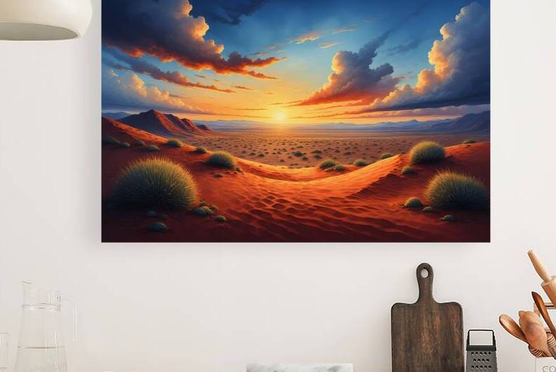 Desert Sunset Panorama Wall Art | Dramatic Dune Landscape Canvas by abdodd