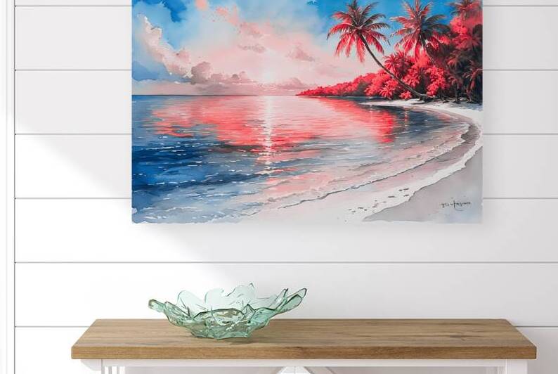 Tropical Island Paradise Wall Art | Vibrant Beach Landscape Canvas by abdodd