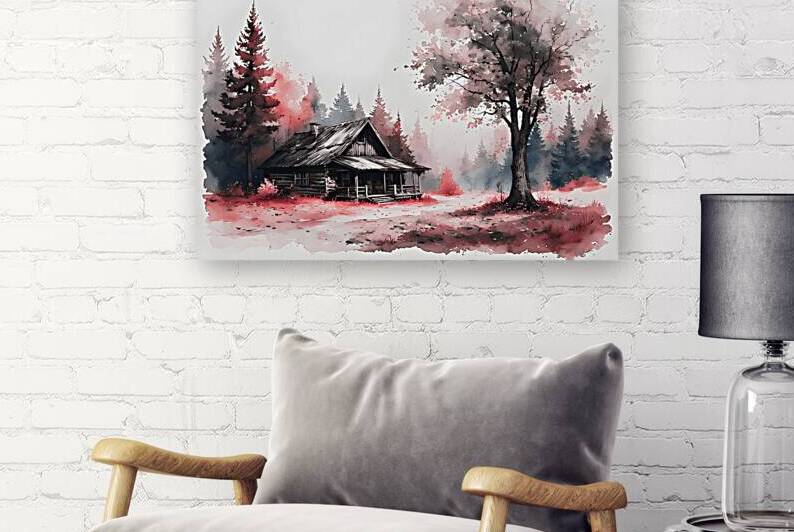 Rustic Autumn Cabin: A Serene Watercolor Landscape by abdodd