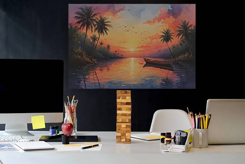 Tropical Sunset Serenity: A Colorful Boat Scene by abdodd