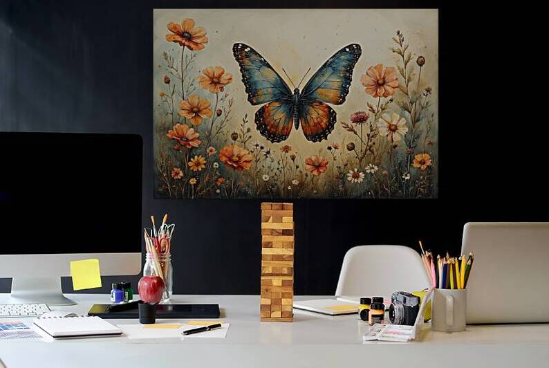 Boho Butterfly Floral Wall Art – Watercolor Nature Print Rustic Bohemian Home Decor Botanical Butterfly Poster for Bedroom or Living Room by abdodd
