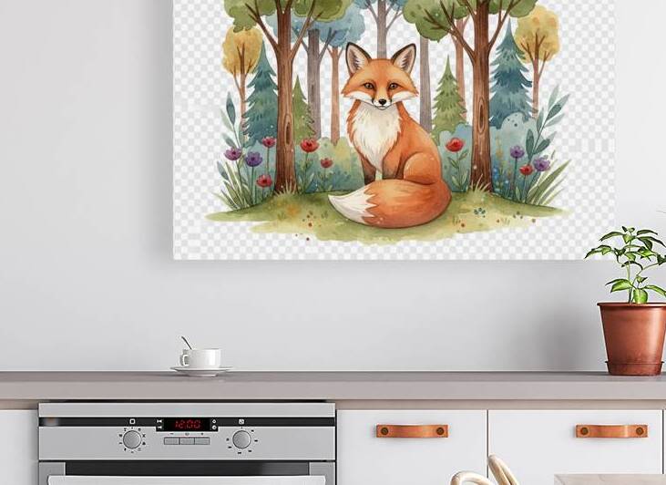 Charming Watercolor Fox in Enchanted Forest – Whimsical Woodland Animal Art Print by abdodd