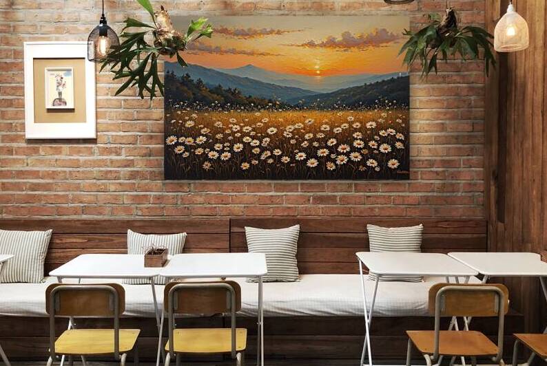 Golden Sunset Over Wildflower Hills – Warm Earth Tone Landscape Painting Warm Earth Tone Landscape Painting by abdodd