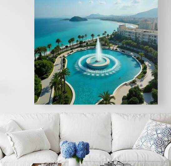 Aerial view of a large circular fountain in a lush tropical park. 3 by AME