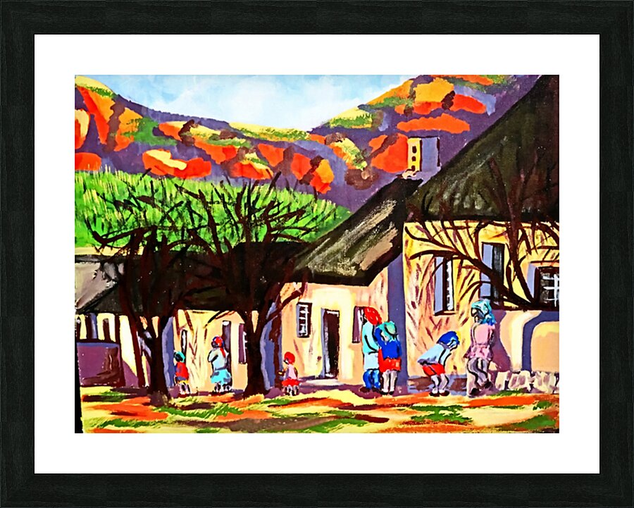 African Art painting 156 village houses people.jp by African Art