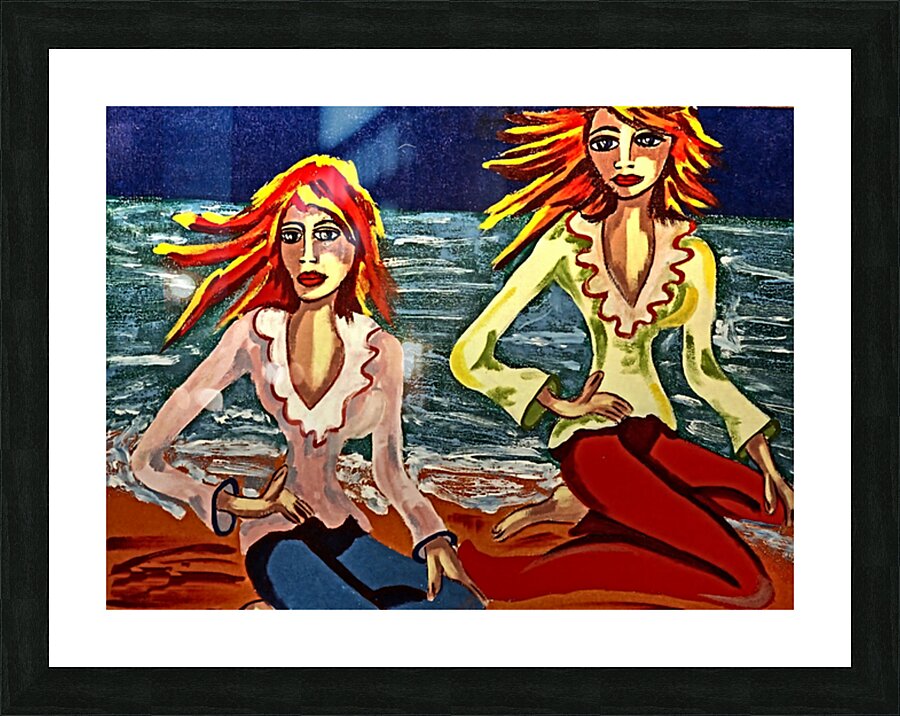 African Art painting 153 two girls sitting  beach by African Art