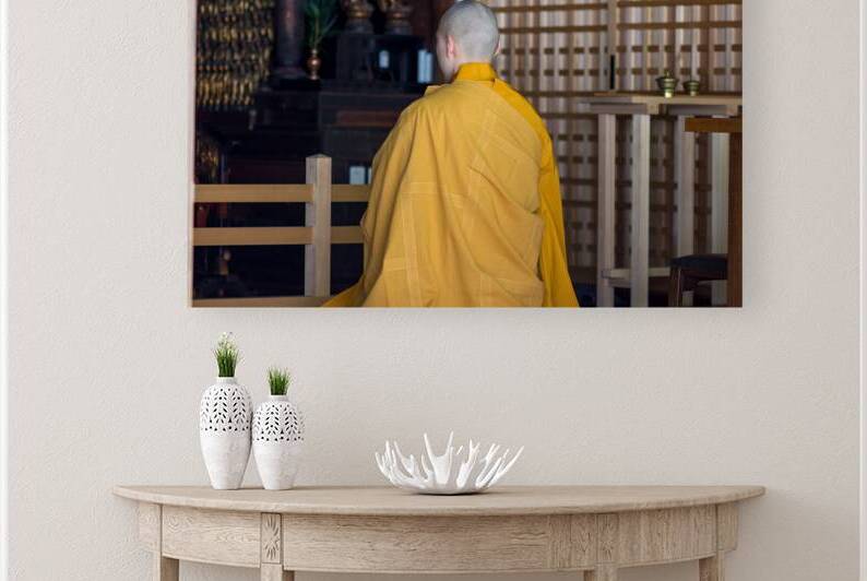 Shingon Buddhist monk praying in temple at Koyasan Wakayama prefecture of Japan by Mirko Kuzmanovic