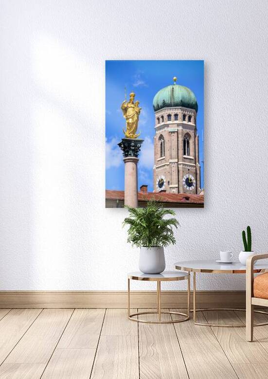Marian column on Marienplatz square and Frauenkirche Roman Catholic church in Munich Bavaria Germany by Mirko Kuzmanovic