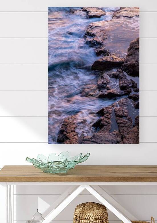 Waves Crashing Against Rocky Shoreline at Sunset by Mirko Kuzmanovic