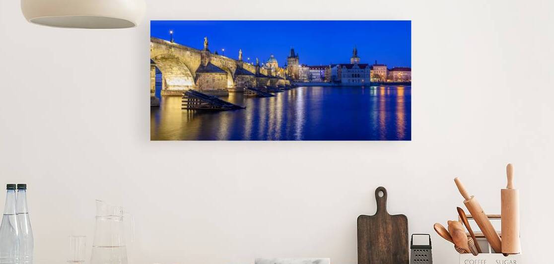 Panoramic night view of the iconic Charles Bridge over Vltava river and Prague Old town cityscape in Prague Czech Republic by Mirko Kuzmanovic