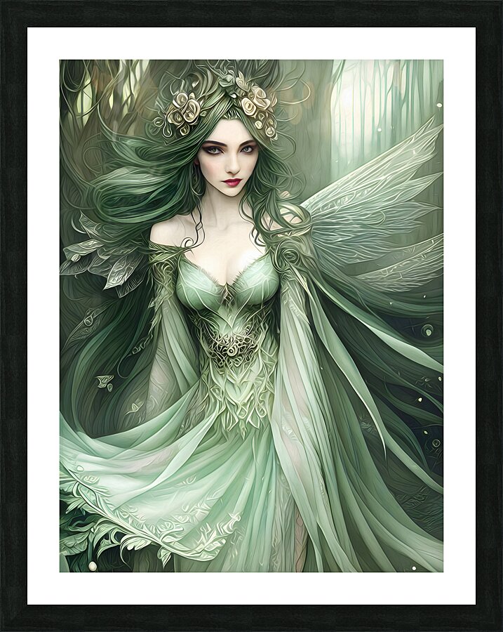 Sage Green Fairy - Enchanting Fantasy Woman Portrait in Subtle Hues by  Leigh Evalynn Wall Art