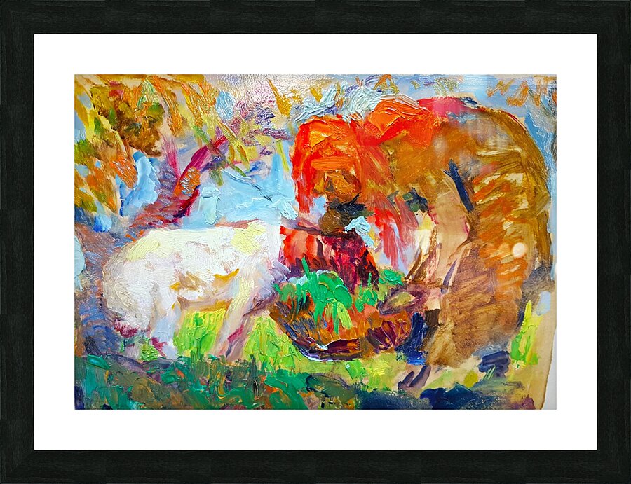 Sheep and child.. Picture Frame print