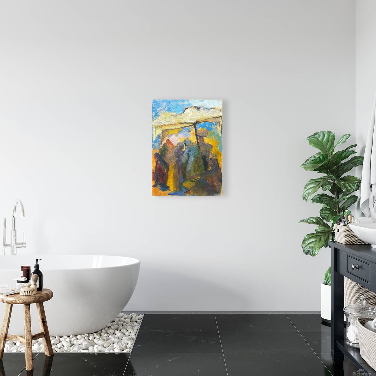 Talking under white tent. Reproduction