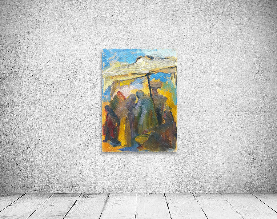 Talking under white tent. Wall Preview