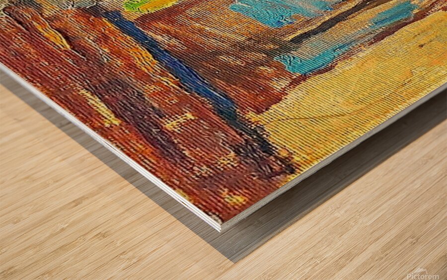 House and water container. Wood print