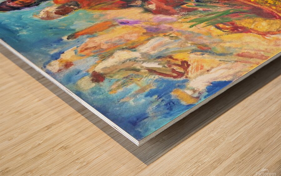 Sellers in village market Wood print