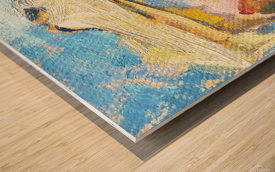 Talking under white tent. Wood print