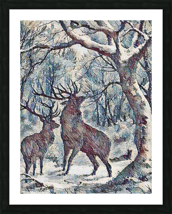 ArtXcl 335 winter-deers-pencil sketch Picture Frame Printing