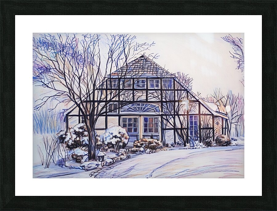 ArtXcl 375 house winter drawing Picture Frame Printing