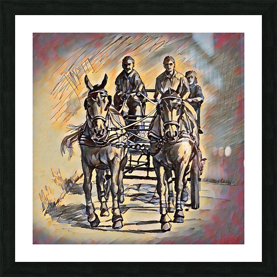 ArtXcl 310 horses carriage drawing Picture Frame Printing