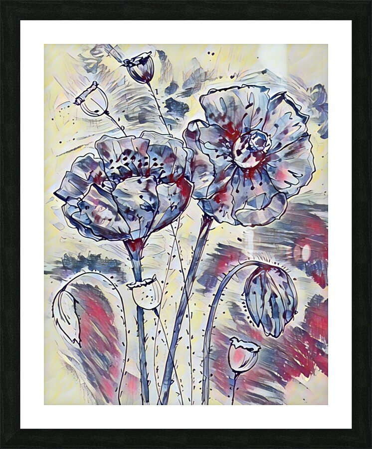 ArtXcl 338 poppies real pencil sketch Picture Frame Printing