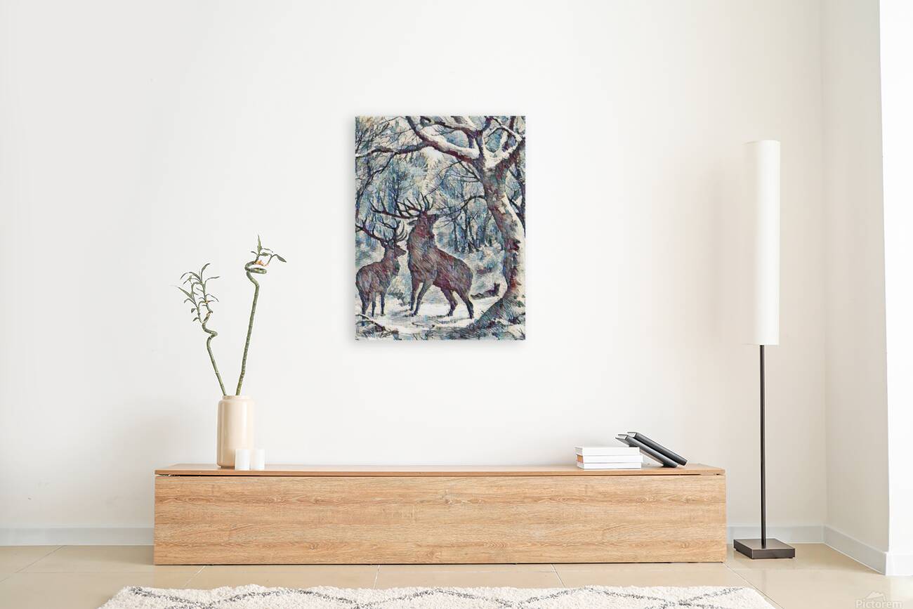 ArtXcl 335 winter-deers-pencil sketch Reproduction