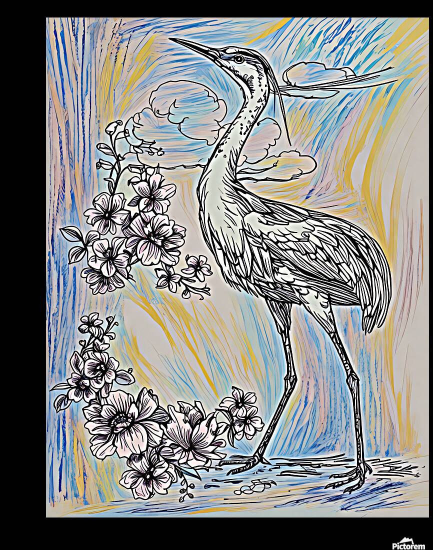 ArtXcl 329 crane flowers Reproduction