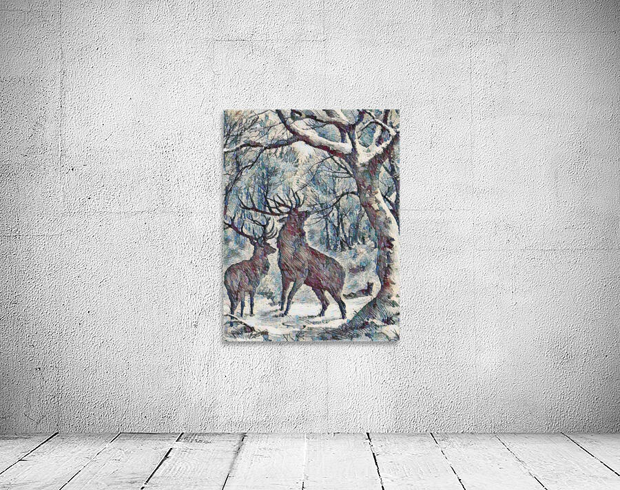 ArtXcl 335 winter-deers-pencil sketch Wall Preview