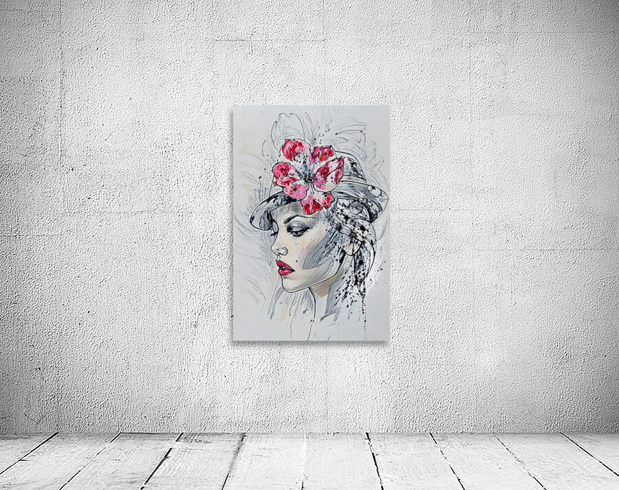ArtXcl 334 portrait woman red lips flower pencil Wall Preview