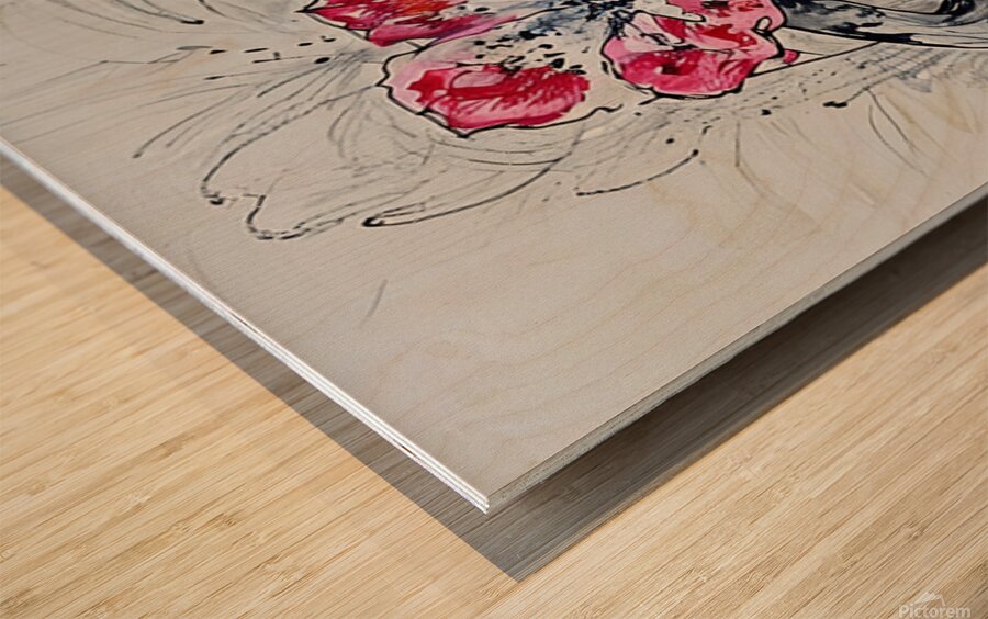 ArtXcl 334 portrait woman red lips flower pencil Wood print