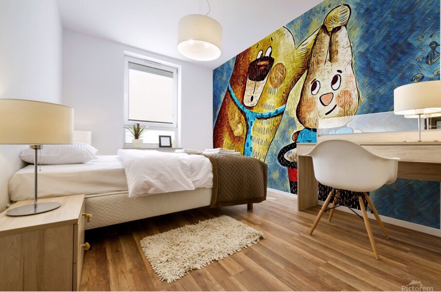 rabbit bear dig impressionist Mural print