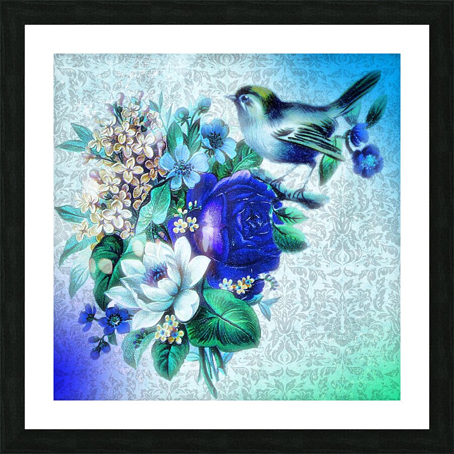 flower bird cyano Picture Frame print