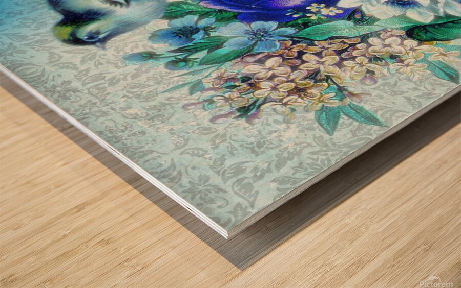 flower bird cyano Wood print