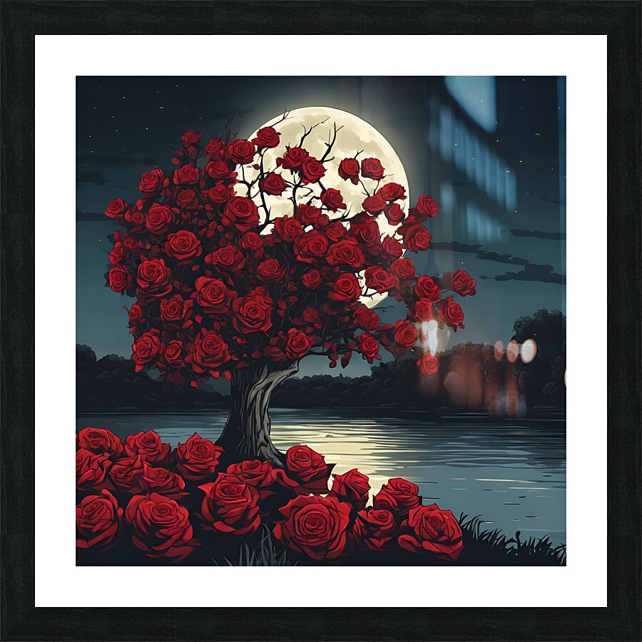 Red roses in the moonlight Picture Frame print