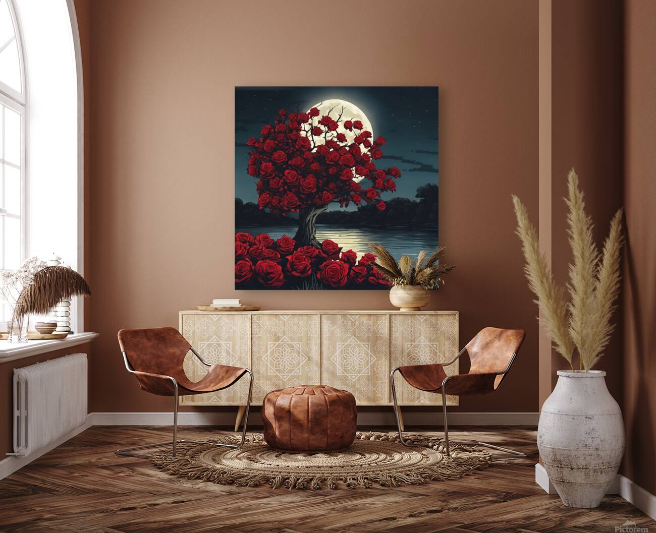 Red roses in the moonlight Reproduction