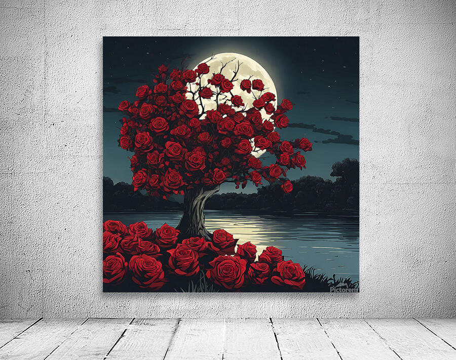 Red roses in the moonlight Wall Preview