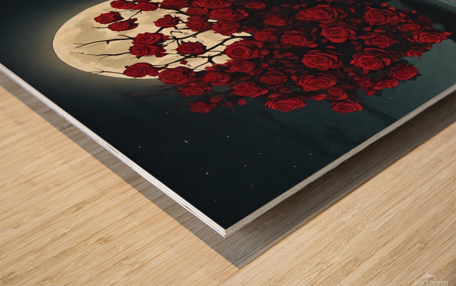Red roses in the moonlight Wood print