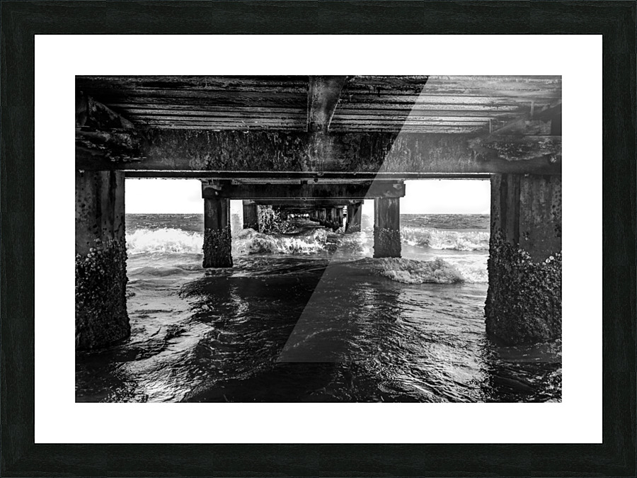 Under the pier b&w Picture Frame print