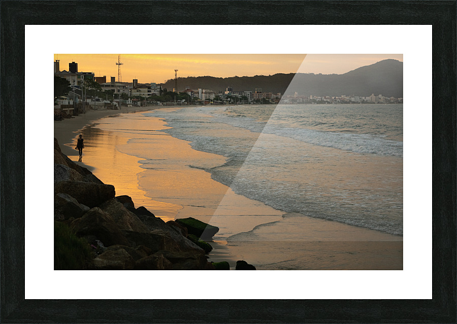 Alone at beach sunset Picture Frame print