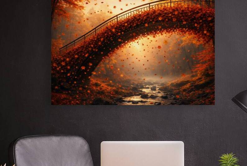 Ethereal Autumn Passage – Museum-Grade 8K Cinematic Fine Art Print of a Golden Forest Bridge by  Auralis Noctua