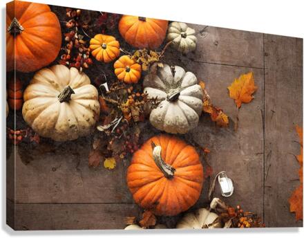 Autumn decorations on table Canvas Print