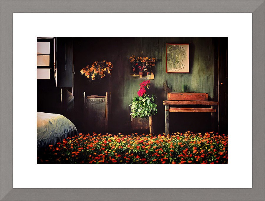 Bedroom with flowers I Picture Frame print