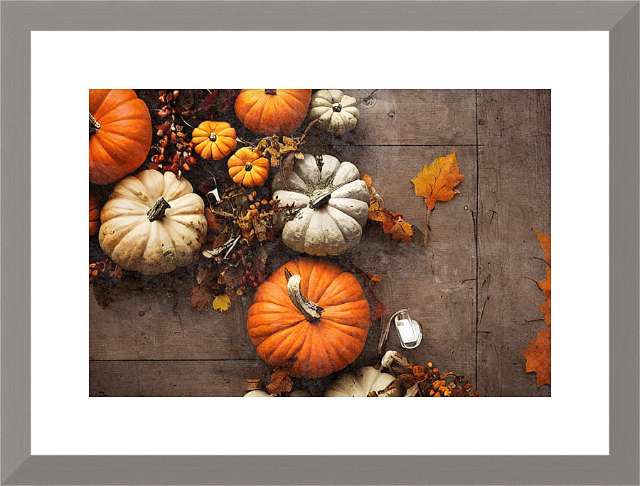 Autumn decorations on table Picture Frame print