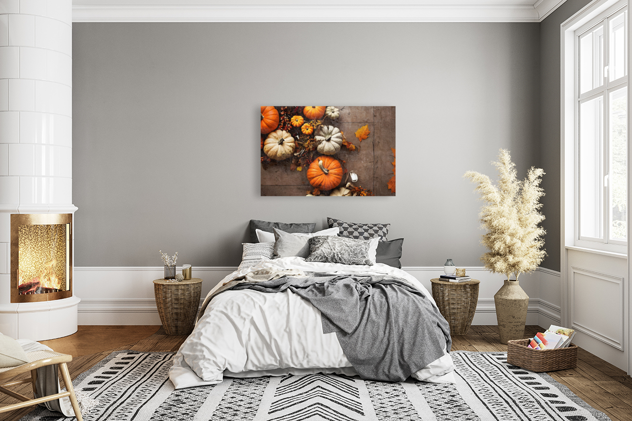 Autumn decorations on table Reproduction