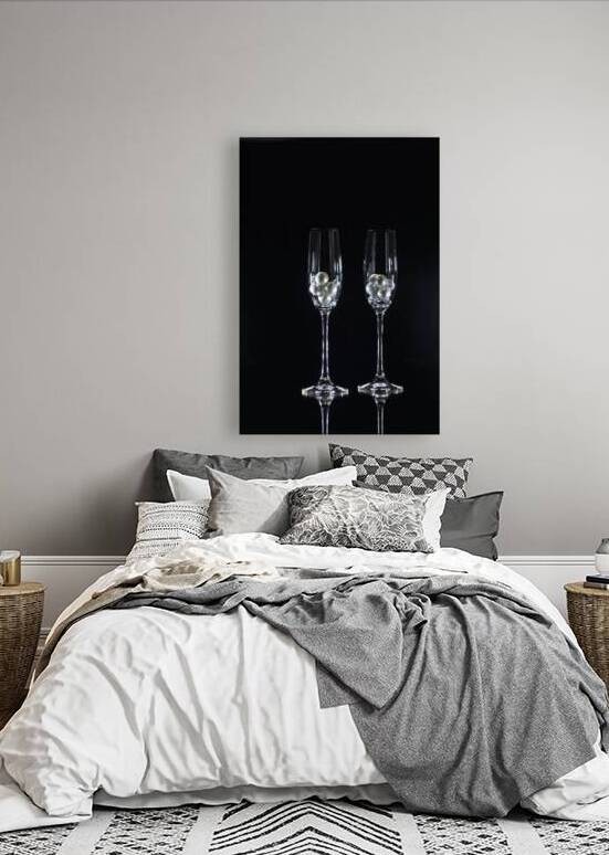 High angle view of two champagne glasses on black background by Thevectoryfloor